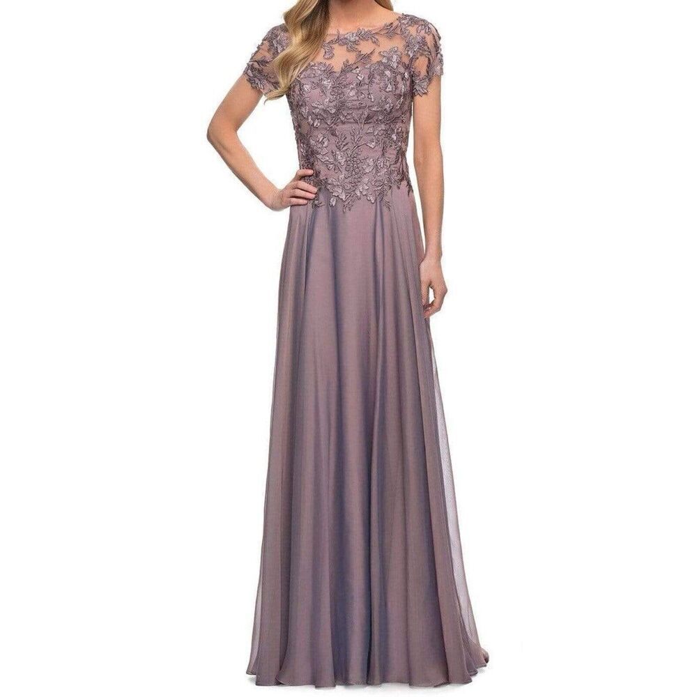 La Femme 29235 Floral Embroidery Chiffon Column Gown SZ 12 Dark Mauve. $460. 13